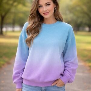 Moon Ryder Ombre Corded Crew - Dip Dyed Lavender Blue - 100% premium Cotton - M